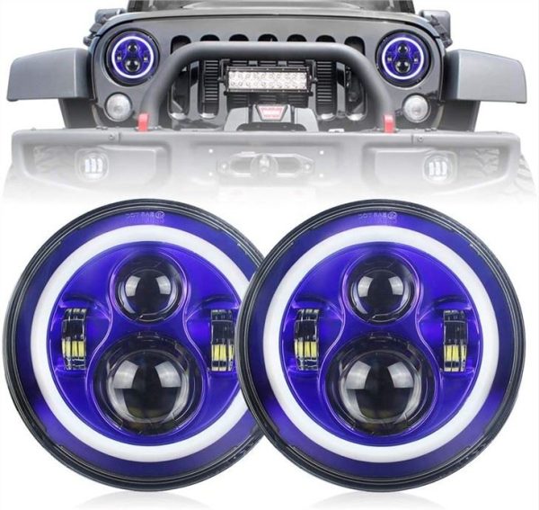 7 Luces de halo azul de pulgada Jeep Wrangler Blue Halo Feaflights para Jeep Jk