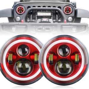 7 Luces de halo rojo de pulgada para jeep wrangler rojos rojos faros de halo para jeep wrangler jk