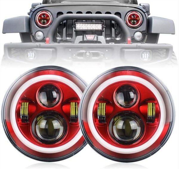 7 Inch Red Halo Lights For Jeep Wrangler Red Halo Headlights For Jeep Wrangler JK