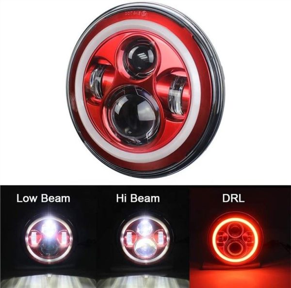 7 Inch Red Halo Lights For Jeep Wrangler Red Halo Headlights For Jeep Wrangler JK — изображение 3