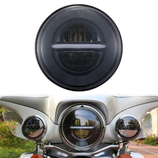 7 Inch Round Headlight 12V 24V With Halo Angel Eyes DRL Motorcycle Headlamp For Land Rover Defender For Royal Enfield Headlight - immagine 5