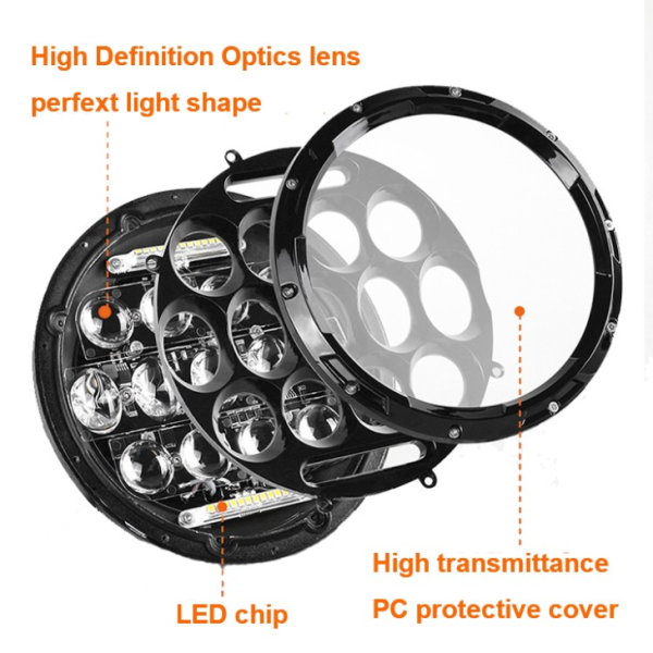 7 Inch Round LED Headlight Bulbs 75W 7 Inch Motorcycle LED Headlights DRL Driving Light Headlamp For Jeep Harley Davidson - immagine 4