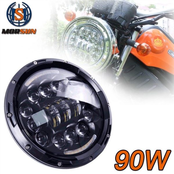 Black Chrome LED Headlight For Jeep JK TJ FJ DRL 90W Round Light With Halo Motorcycle