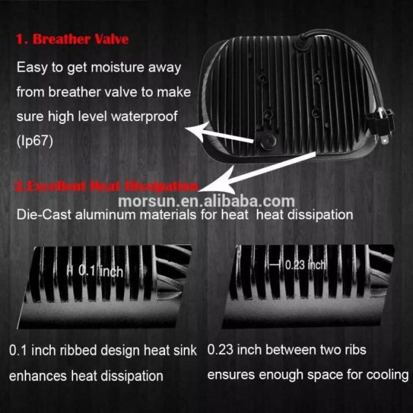 DOT Approved 5x7 Inch 60W LED Square Headlight Sealed Hi/Lo Beam Black/Silver For Jeep YJ XJ MJ & For Off-road - Image 4