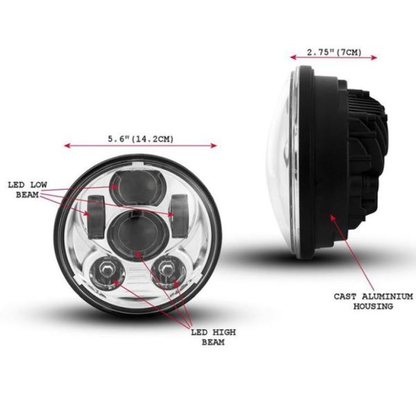 DOT Emark 5.75 Inch Led Hedalight Headlamp Black Chrome Sealed Beam For Harley Davidson - Image 6