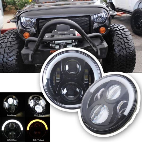 Half Led Halo Lights For Jeep Wrangler JK TJ LJ CJ 7 Inch Half Halo Headlights For Jeep JK - immagine 5