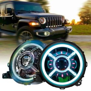 9 Pulgada jeep redonda jl 2018 RGB Ring Jeep Wrangler Color Changing Halo LED FEARLES