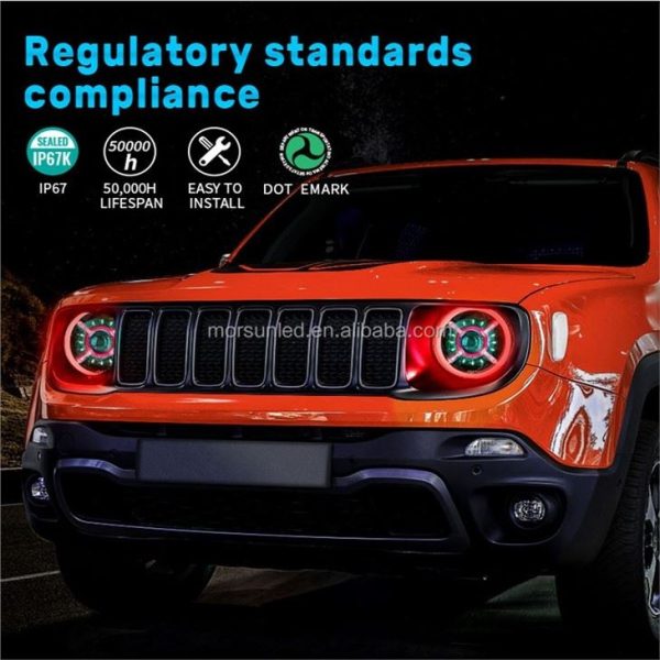 Morsun LED RGB Headlghts Color Change Demon Eyes For Jeep Renegade 2015 2016 2017 2018 2019 2021 — изображение 5