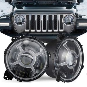 El más nuevo 9 Pulgadas de faro de led redondo de pulgadas Halo DRL para Jeep Wrangler JL 2018 2019 Floso de haz bajo mejorado con luces de carreras diurnas