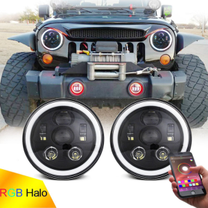 Phare à LED RVB Halo 7 Pouce pour jeep wrangler jk jl multi-fonction RVB lampe