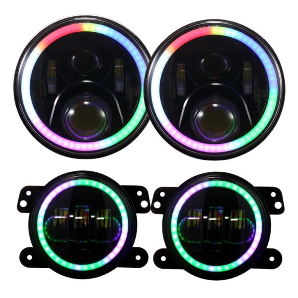 Whole SET 2 Pcs 7 Inch RGB LED Headlight And 2 Pcs 4 Inch RGB Fog Lamp